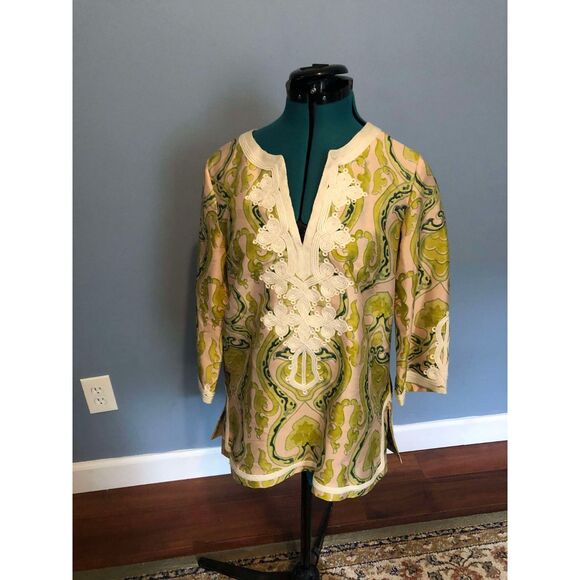 J. Crew 100% Silk Fresco Embroidered Green & Pink Paisley Blouse, size S - Picture 2 of 4